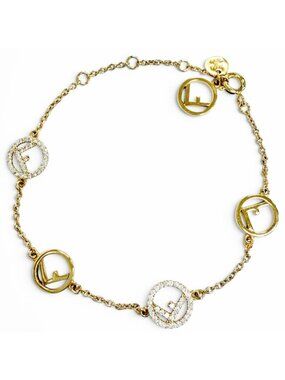 Fendi Is Bracelet Logo Plate Rhinestone Gold